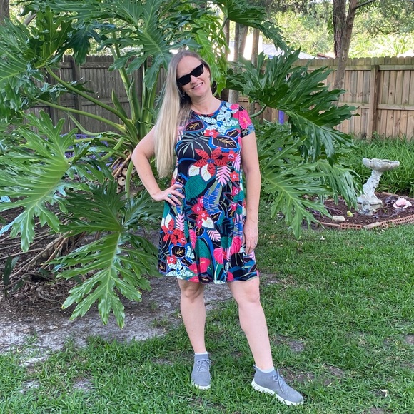 NWT Spense Palm / Floral Print T Shirt Dress Summer Dress Size small - Picture 5 of 8